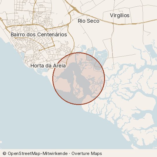 Map of the area, circle about one kilometre