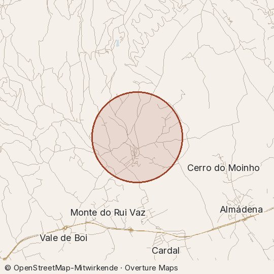 Map of the area, circle about one kilometre