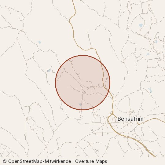 Map of the area, circle about one kilometre
