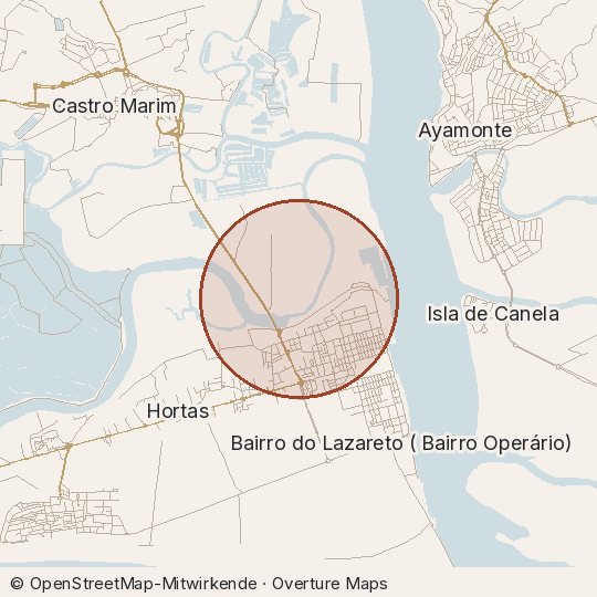 Map of the area, circle about one kilometre