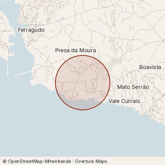 Map of the area, circle about one kilometre