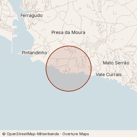 Map of the area, circle about one kilometre