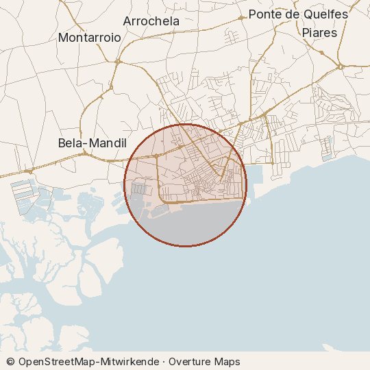 Map of the area, circle about one kilometre