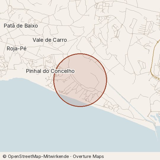 Map of the area, circle about one kilometre