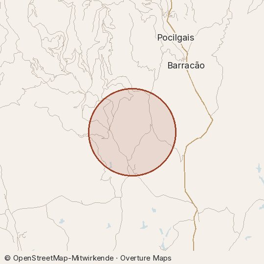 Map of the area, circle about one kilometre
