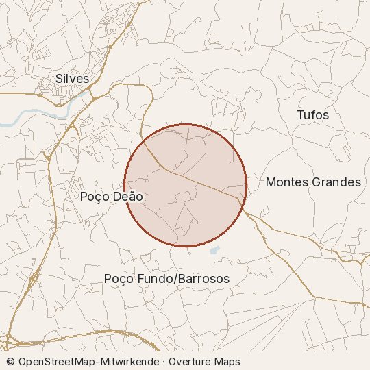Map of the area, circle about one kilometre