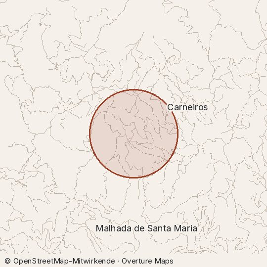 Map of the area, circle about one kilometre