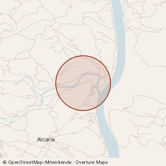 Map of the area, circle about one kilometre