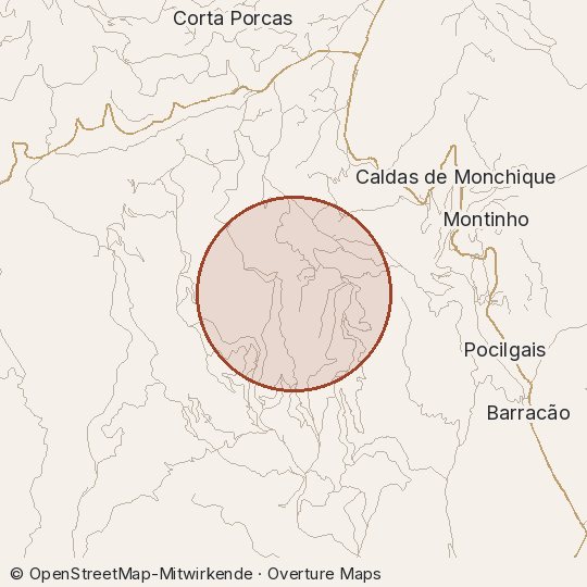 Map of the area, circle about one kilometre