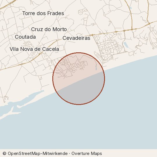 Map of the area, circle about one kilometre