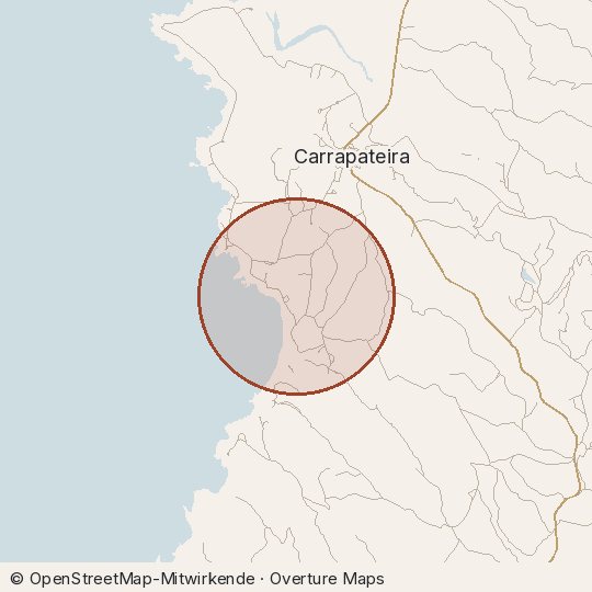 Map of the area, circle about one kilometre