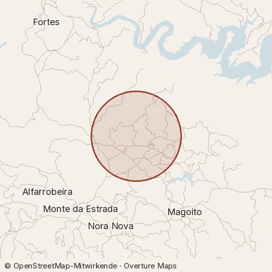 Map of the area, circle about one kilometre