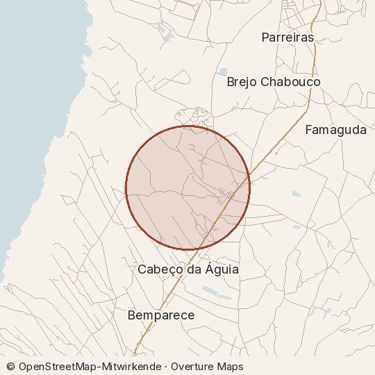 Map of the area, circle about one kilometre