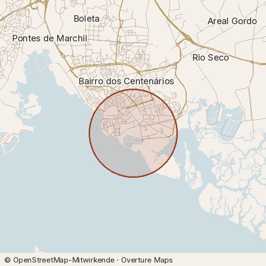Map of the area, circle about one kilometre