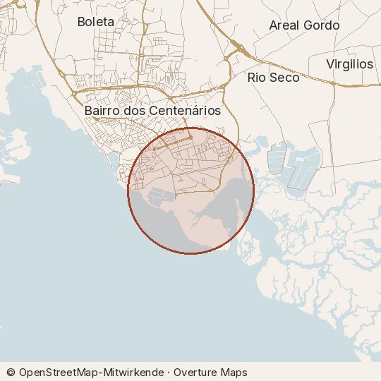 Map of the area, circle about one kilometre