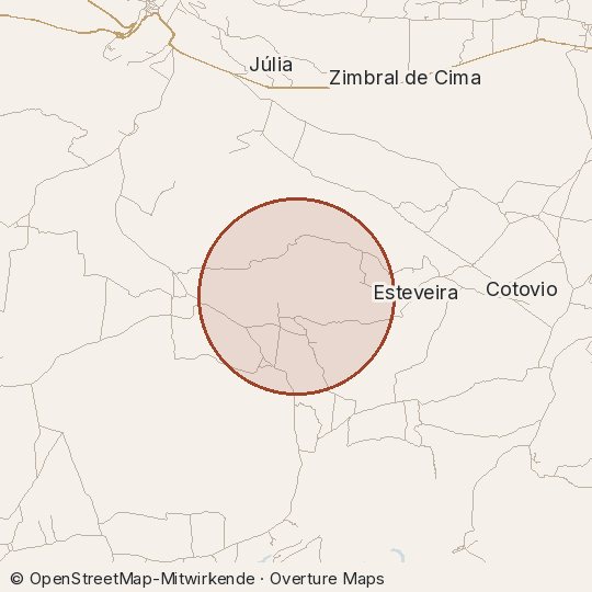 Map of the area, circle about one kilometre