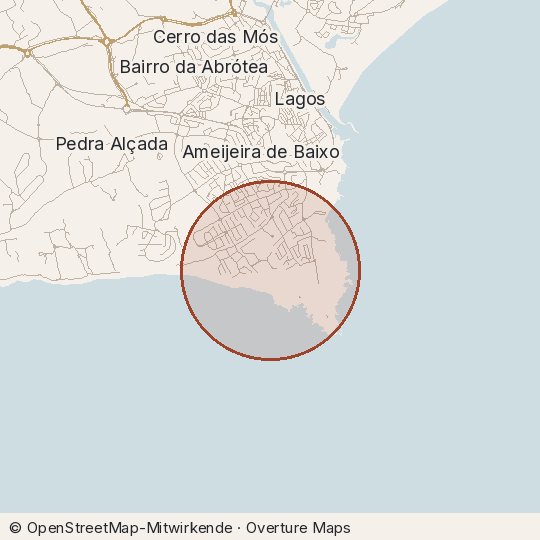 Map of the area, circle about one kilometre