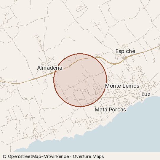 Map of the area, circle about one kilometre