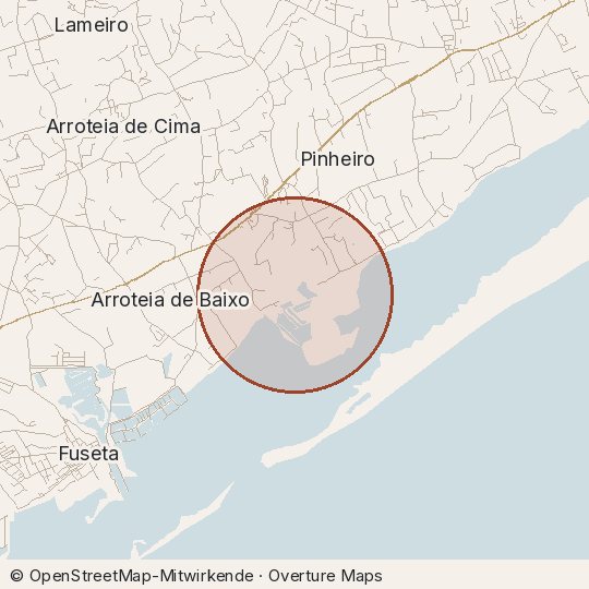 Map of the area, circle about one kilometre