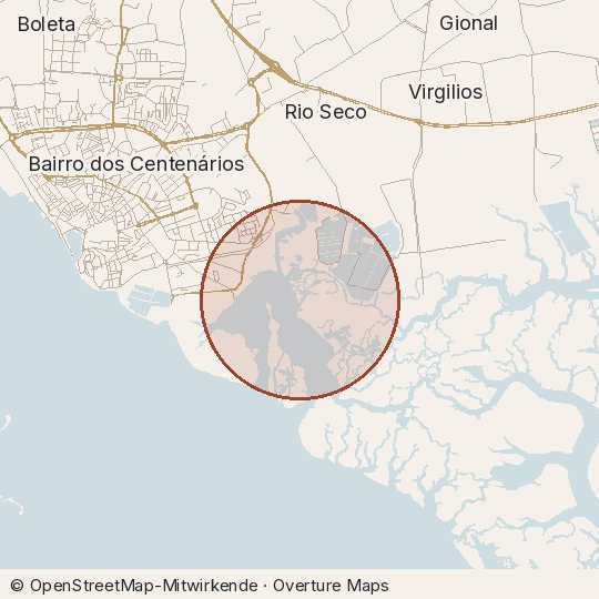 Map of the area, circle about one kilometre