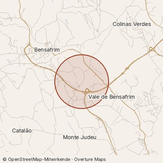 Map of the area, circle about one kilometre