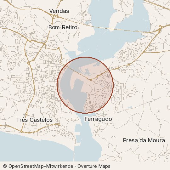 Map of the area, circle about one kilometre