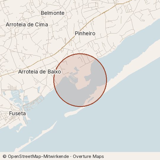 Map of the area, circle about one kilometre
