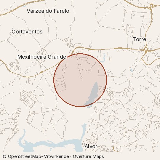Map of the area, circle about one kilometre