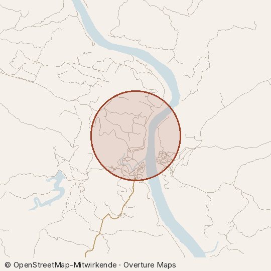Map of the area, circle about one kilometre
