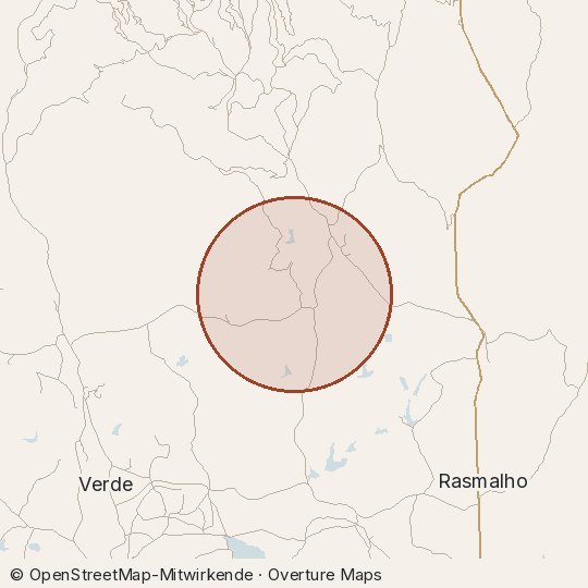 Map of the area, circle about one kilometre