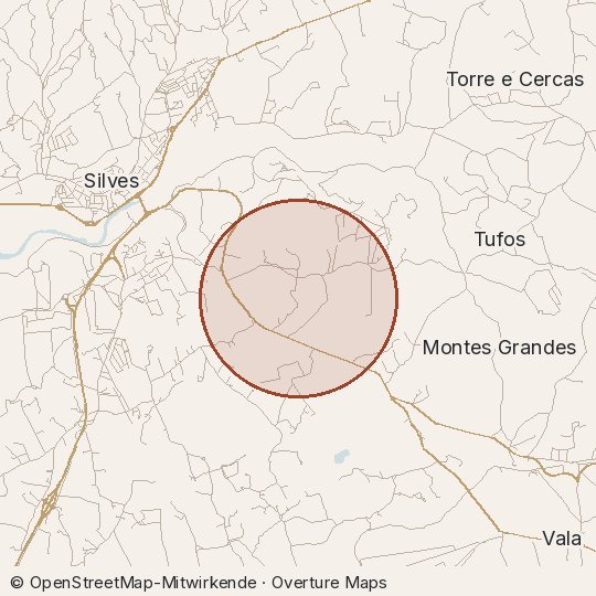 Map of the area, circle about one kilometre
