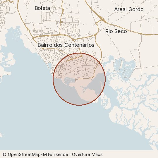 Map of the area, circle about one kilometre