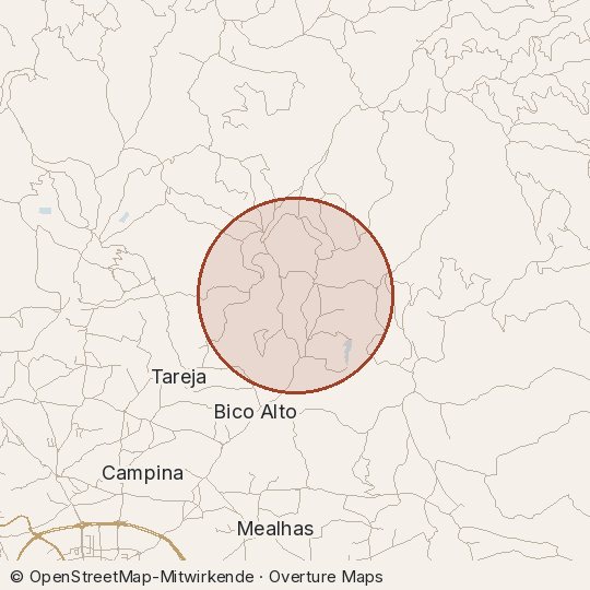 Map of the area, circle about one kilometre