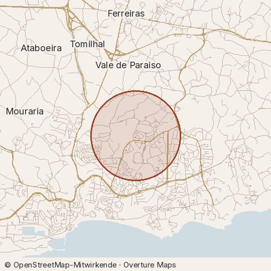 Map of the area, circle about one kilometre
