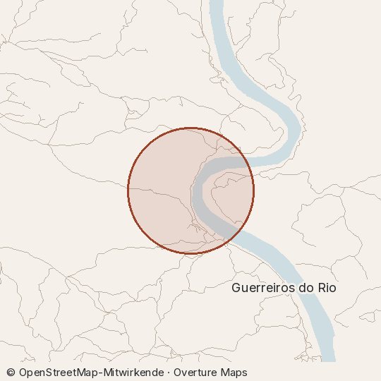 Map of the area, circle about one kilometre