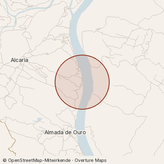 Map of the area, circle about one kilometre
