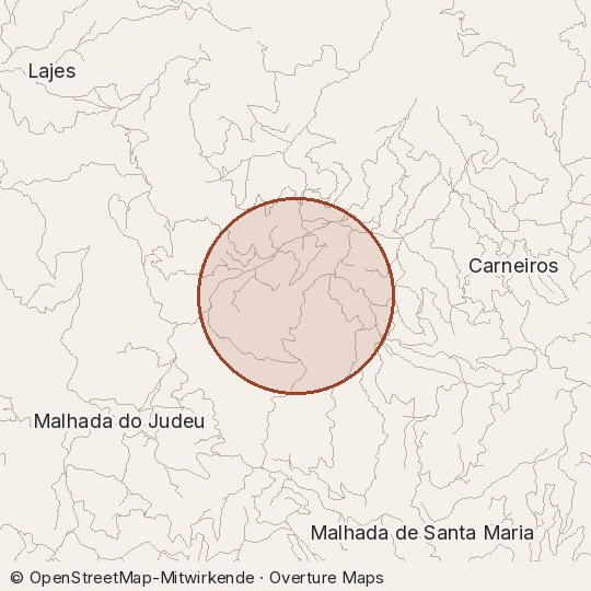Map of the area, circle about one kilometre