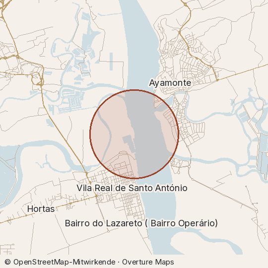 Map of the area, circle about one kilometre