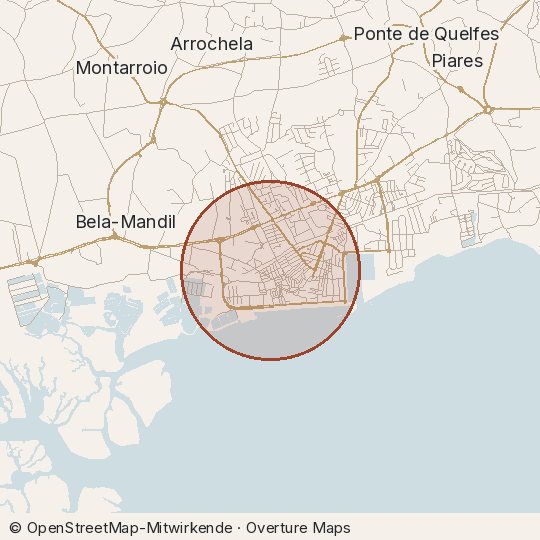 Map of the area, circle about one kilometre