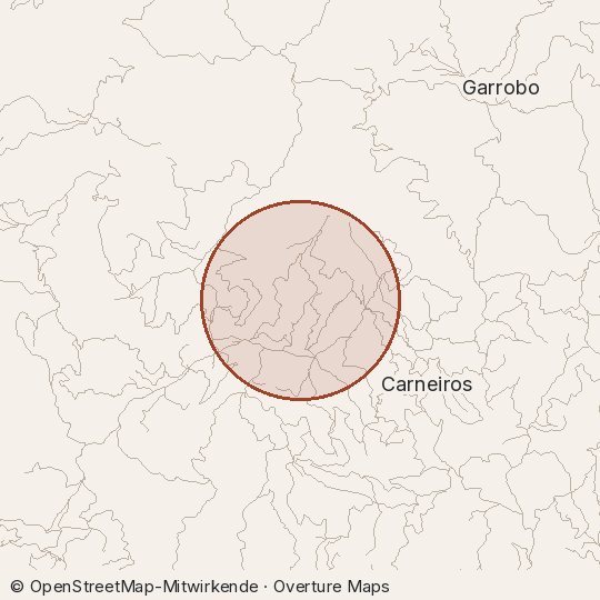 Map of the area, circle about one kilometre