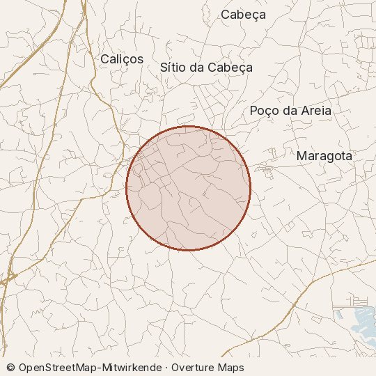 Map of the area, circle about one kilometre