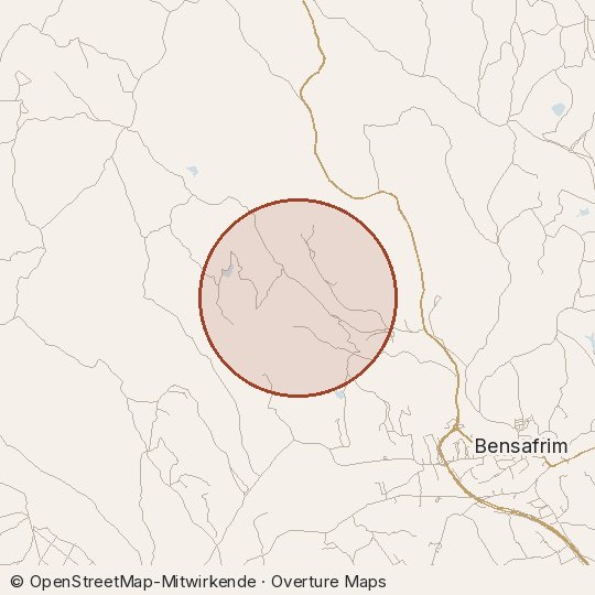 Map of the area, circle about one kilometre