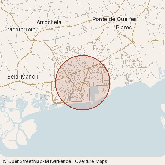 Map of the area, circle about one kilometre
