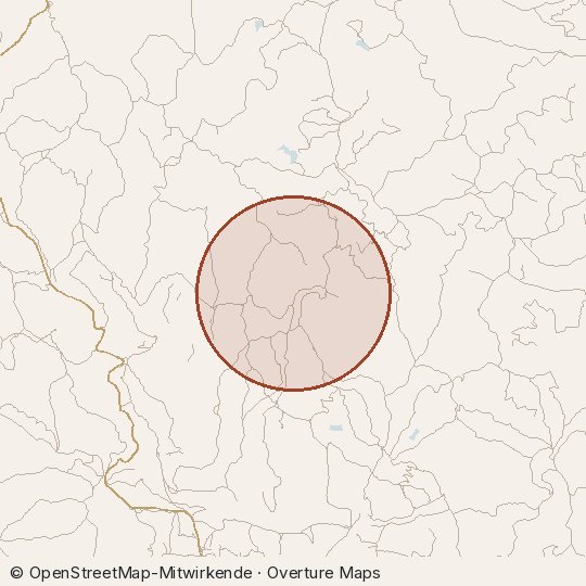 Map of the area, circle about one kilometre