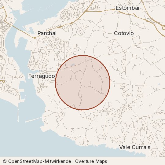 Map of the area, circle about one kilometre