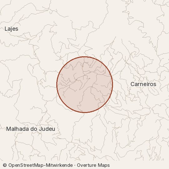 Map of the area, circle about one kilometre