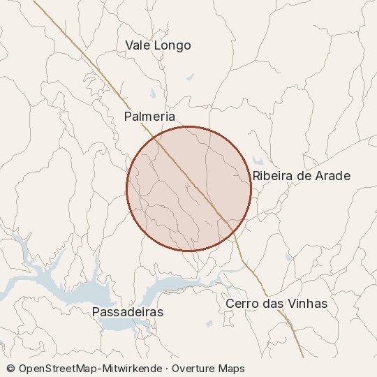 Map of the area, circle about one kilometre