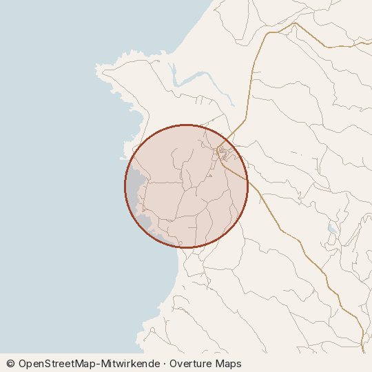 Map of the area, circle about one kilometre