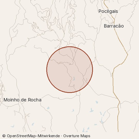 Map of the area, circle about one kilometre