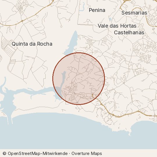 Map of the area, circle about one kilometre